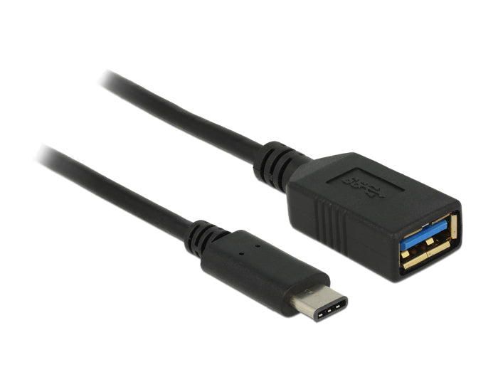 DeLOCK Adapterkabel USB-A zu USB-C – USB 3.2 Gen 1 (5 Gbit/s), 0,15 m, Passiv, Schwarz