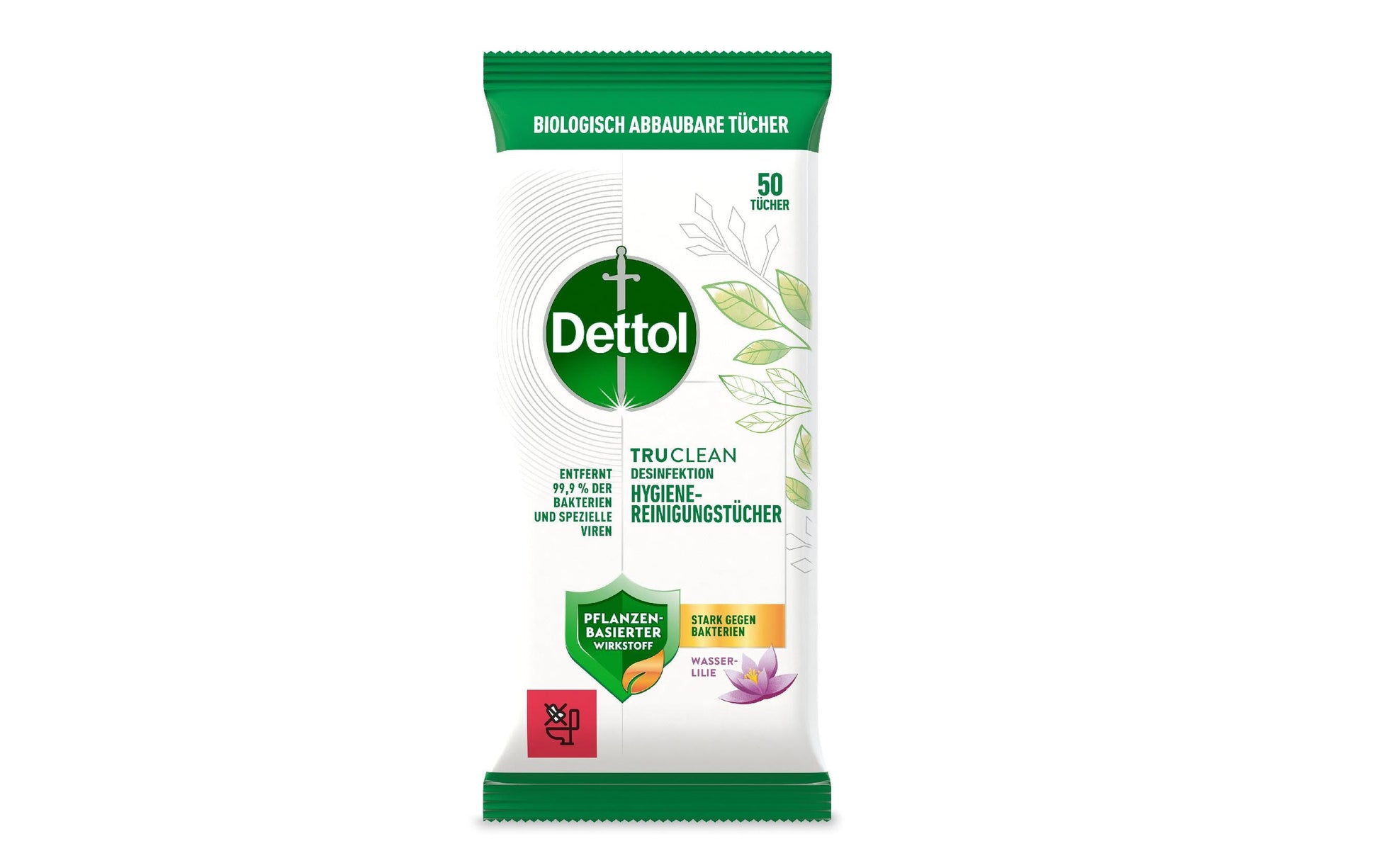 Dettol Tru Clean Allzweckreiniger – Wasserlilie, Tücher – 50 Stk.