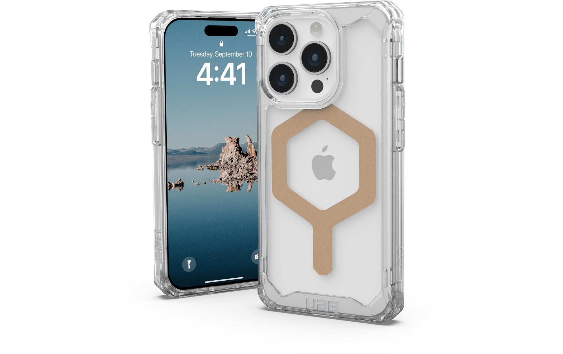 Urban Armor Gear UAG – Backcover Plyo – für Apple iPhone 15 Pro – transparent/gold – TPU/PC – MagSafe-kompatibel