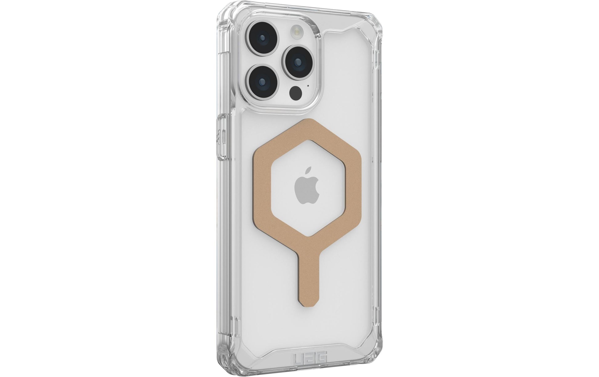 Urban Armor Gear UAG Plyo – Rückcover – für Apple iPhone 15 Pro Max – MagSafe, PC+TPU, Transparent/Gold, bis 4,8 m sturzsicher
