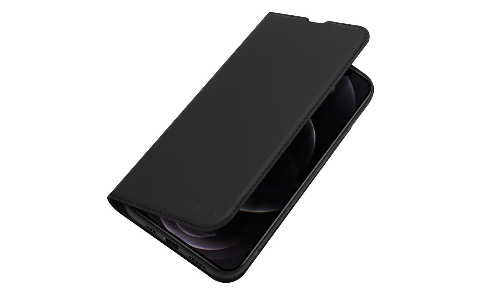 nevox Vario Series Wallethülle – für Apple iPhone 15 Pro, mit Ständer, 1 Kartenfach, PU+TPU, Schwarz