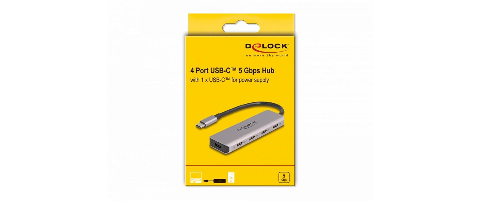 DeLOCK USB-Hub – USB-C, 4× USB, für Windows/Mac/Linux
