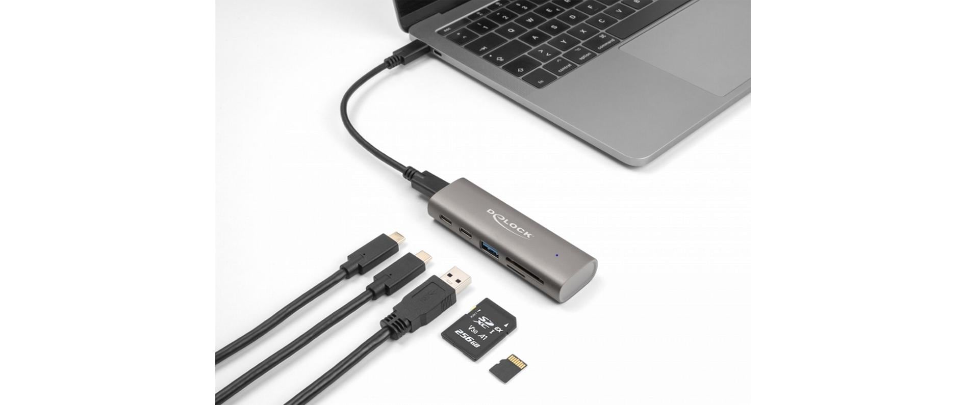 DeLOCK USB-Hub – USB-C, 1× USB-A, 3× USB-C, 10 Gbit/s, SD/microSD, für Windows/Mac/Linux