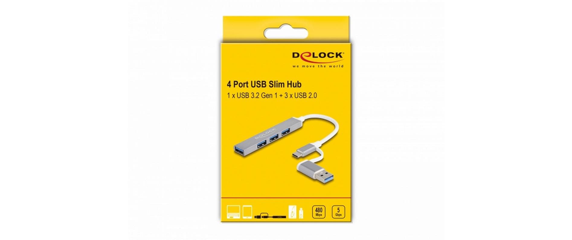 DeLOCK USB-Hub – USB-C, 3× USB-A, 1× USB-A (5 Gbit/s), für Windows/Mac/ChromeOS