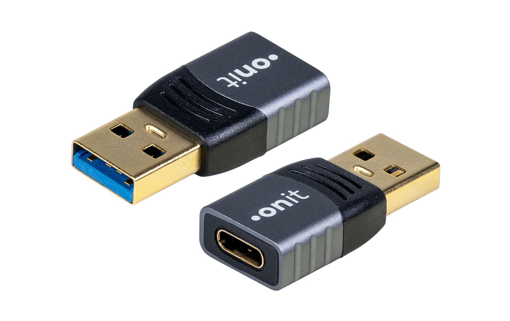 ONIT F01489 Adapter USB-A zu USB-C – USB 3.2 Gen 2 (10 Gbit/s), Aluminium, Goldkontakte, Schwarz/Grau