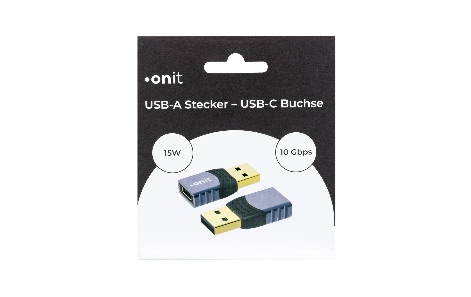ONIT F01489 Adapter USB-A zu USB-C – USB 3.2 Gen 2 (10 Gbit/s), Aluminium, Goldkontakte, Schwarz/Grau