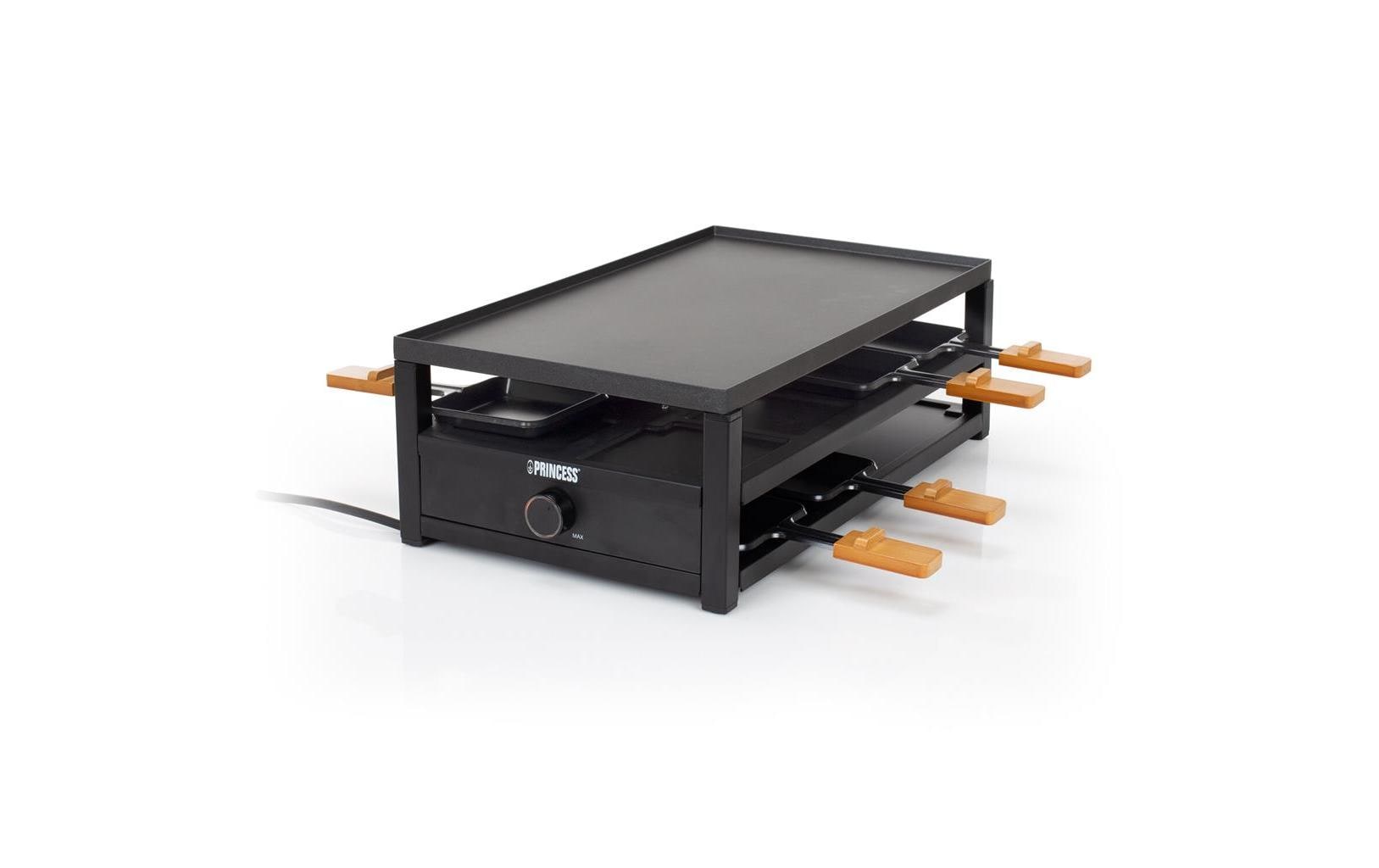 Princess Raclette-Grill 162655 – 8 Personen, 1300 W, Aluminium-Grillplatte – schwarz matt