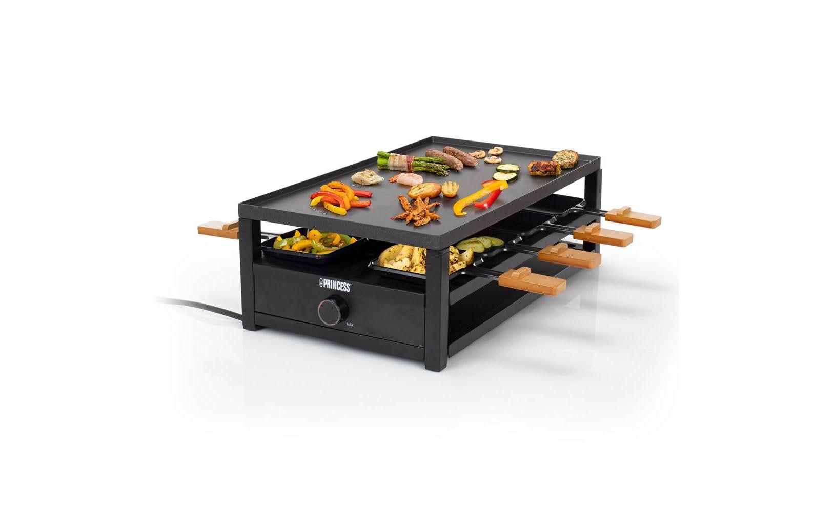 Princess Raclette-Grill 162655 – 8 Personen, 1300 W, Aluminium-Grillplatte – schwarz matt