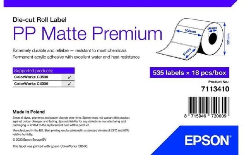 Epson Selbstklebendes Druckeretikett – PP matt, 102 × 51 mm, 535 Etiketten pro Rolle