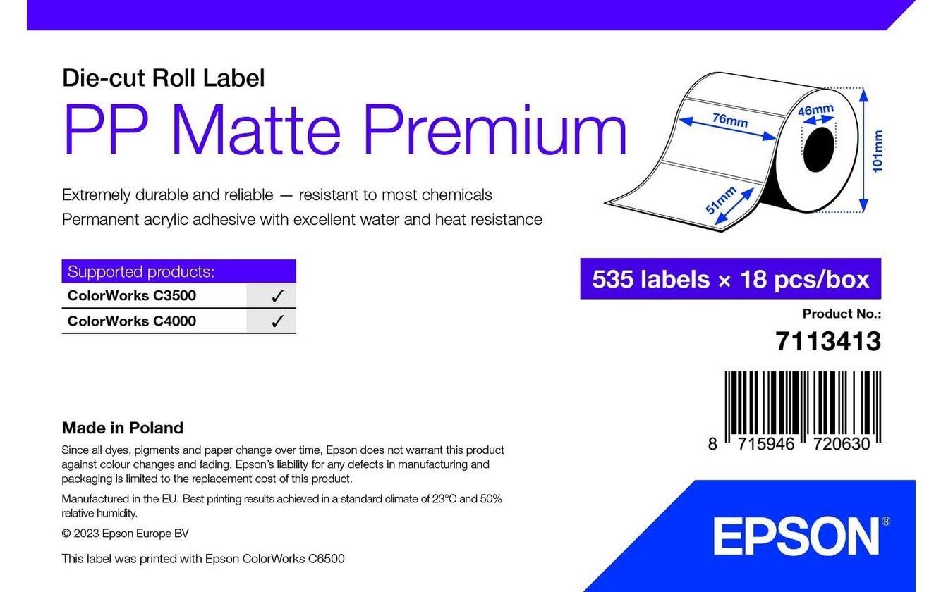 Epson Drucketiketten, 51 mm × 76 mm, weiss, PP (matt), selbstklebend, für C3400, C3500