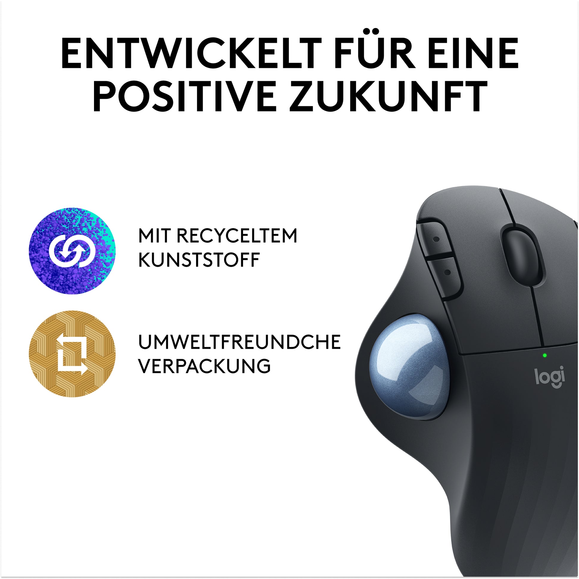 Logitech Ergo M575S Ergonomische Maus – kabellos, 5 Tasten, für Rechtshänder, Logi Bolt-Empfänger, schwarz