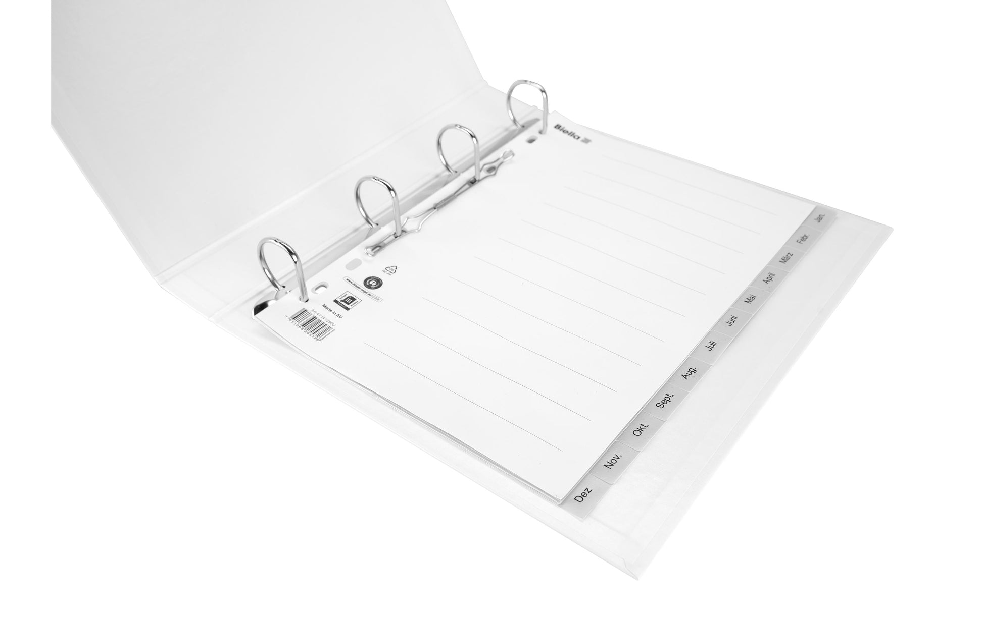 Biella Register A4 hoch – Monate Jan.–Dez., 12 Taben, PP grau