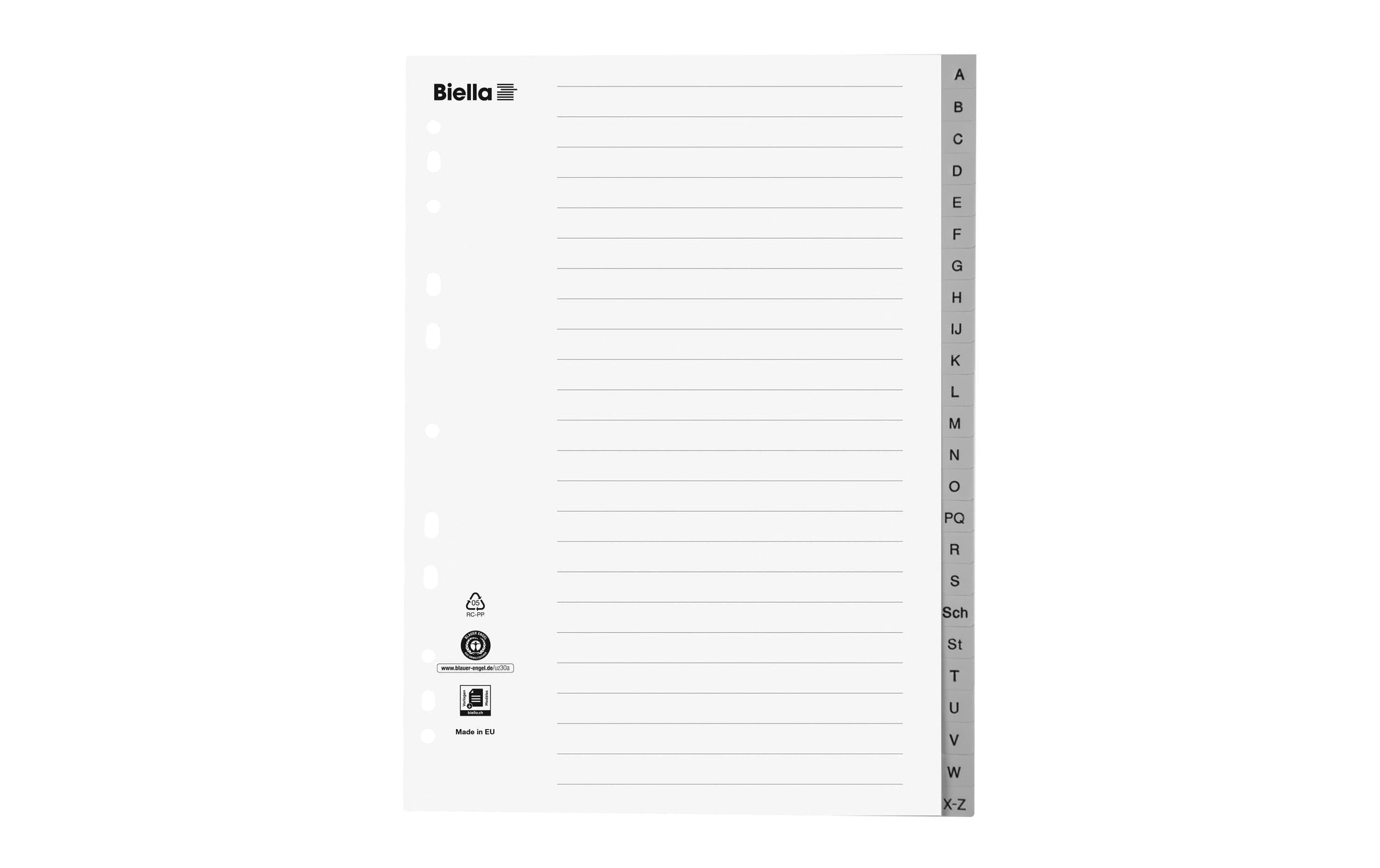 Biella Register A4 – alphabetisch A–Z, 24 Taben, PP grau