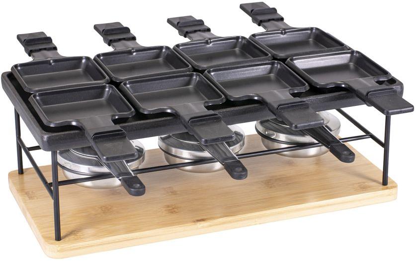 Kadastar Raclette-Kombination Flame 100720 – 8 Personen, 8 Pfännchen, Metall-Grill – Schwarz