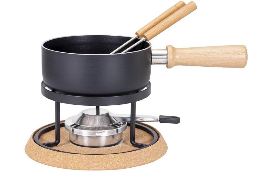 Kadastar Fondue-Set Bernina – Ø 16 cm, Aluminiumguss/Edelstahl, für Käsefondue, Glaskeramik, 2 Pers.
