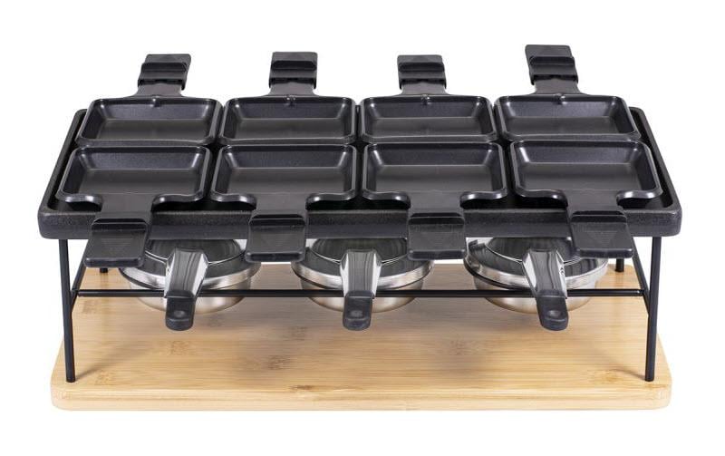Kadastar Raclette-Kombination Flame 100720 – 8 Personen, 8 Pfännchen, Metall-Grill – Schwarz