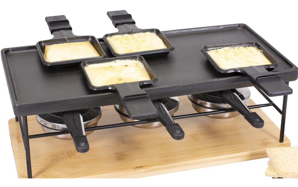 Kadastar Raclette-Kombination Flame 100720 – 8 Personen, 8 Pfännchen, Metall-Grill – Schwarz