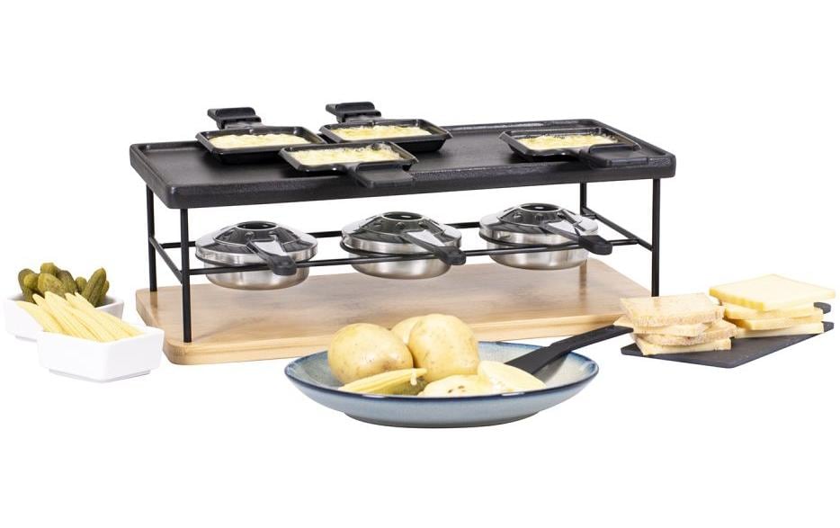 Kadastar Raclette-Kombination Flame 100720 – 8 Personen, 8 Pfännchen, Metall-Grill – Schwarz