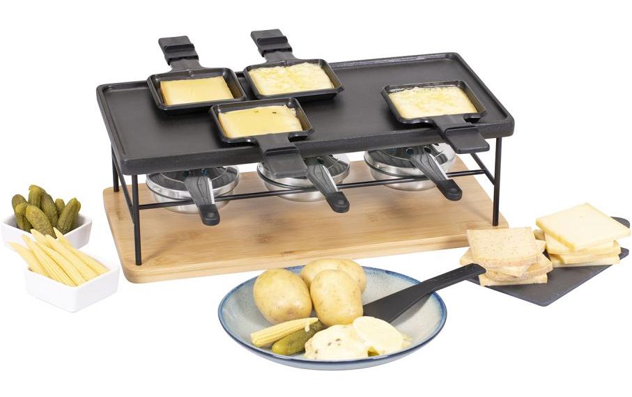 Kadastar Raclette-Kombination Flame 100720 – 8 Personen, 8 Pfännchen, Metall-Grill – Schwarz