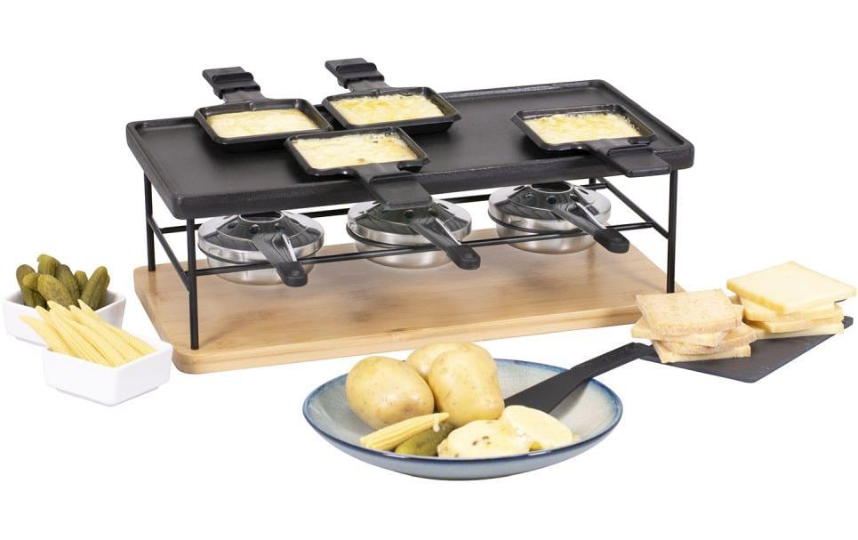 Kadastar Raclette-Kombination Flame 100720 – 8 Personen, 8 Pfännchen, Metall-Grill – Schwarz