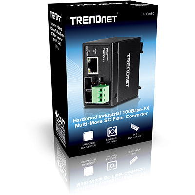 TRENDnet TI-F10SC Medienkonverter SC zu RJ-45 – 100 Mbit/s, Multimode 1310 nm, bis 2 km – IP40, Metallgehäuse