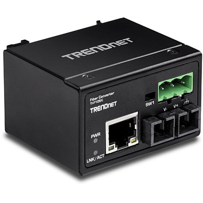TRENDnet TI-F10SC Medienkonverter SC zu RJ-45 – 100 Mbit/s, Multimode 1310 nm, bis 2 km – IP40, Metallgehäuse