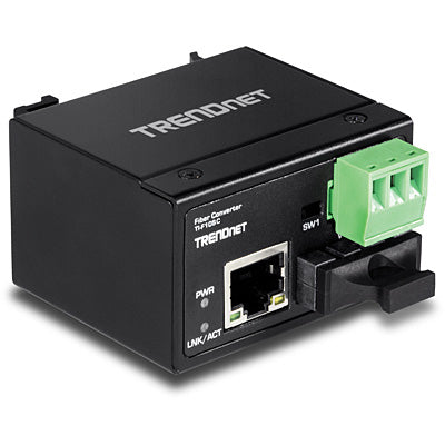TRENDnet TI-F10SC Medienkonverter SC zu RJ-45 – 100 Mbit/s, Multimode 1310 nm, bis 2 km – IP40, Metallgehäuse
