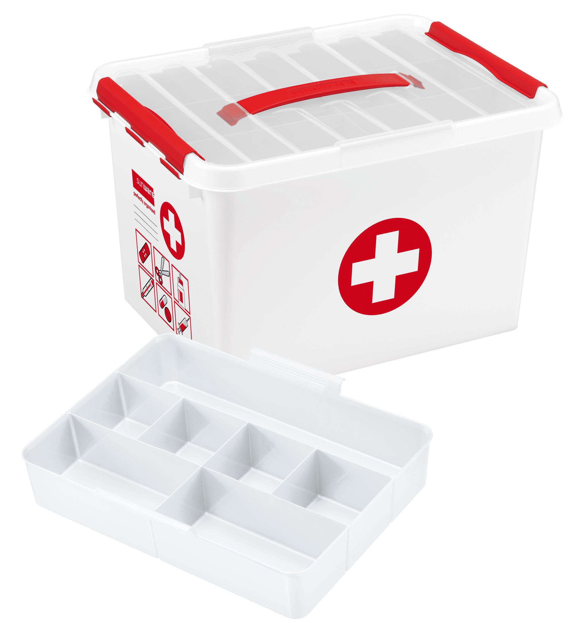Sunware Erste-Hilfe-Aufbewahrungsbox the q-line – 22 l, 400 × 260 × 300 mm, weiss