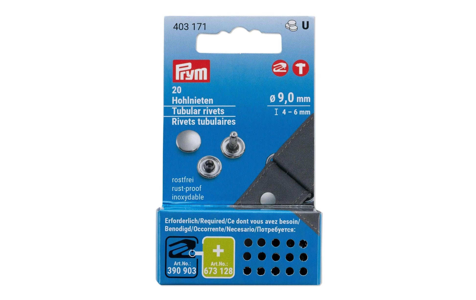 Prym Hohlnieten Ø 9 mm – Messing, Silber, 20 Stück, für Vario Creative Tool