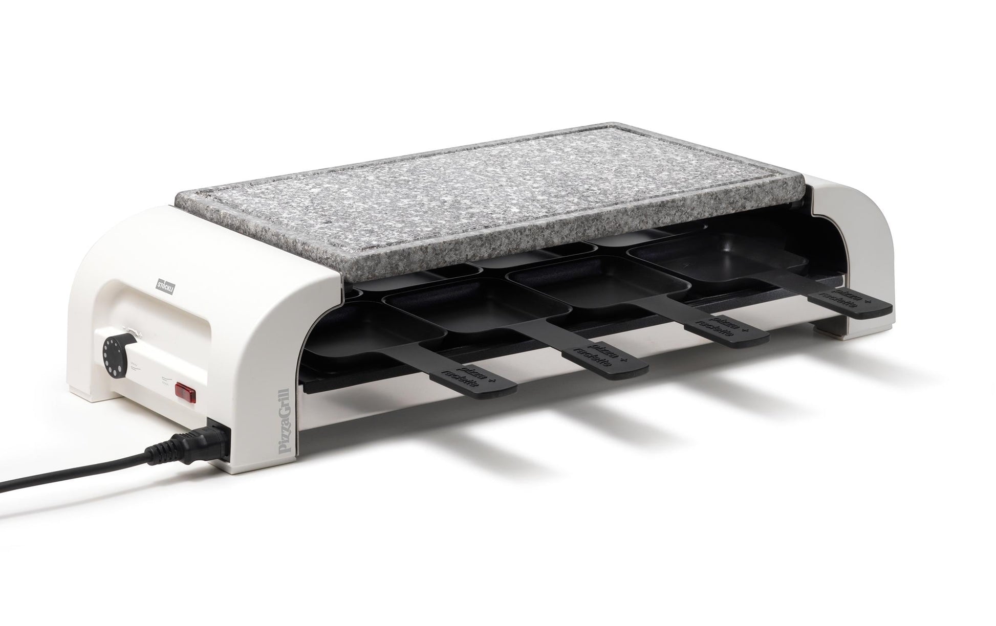 Stöckli Raclette-Grill for 8 PizzaGrill Hot'Stone – 8 Personen, Granit, 1450 W – Schwarz/Weiss