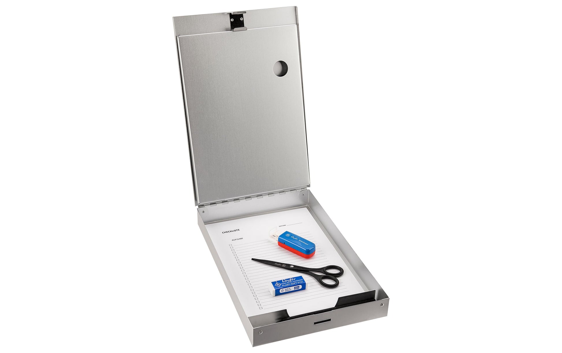 Laufer Läufer Formularhalter mit Box für A4, Aluminium – 1 Stk