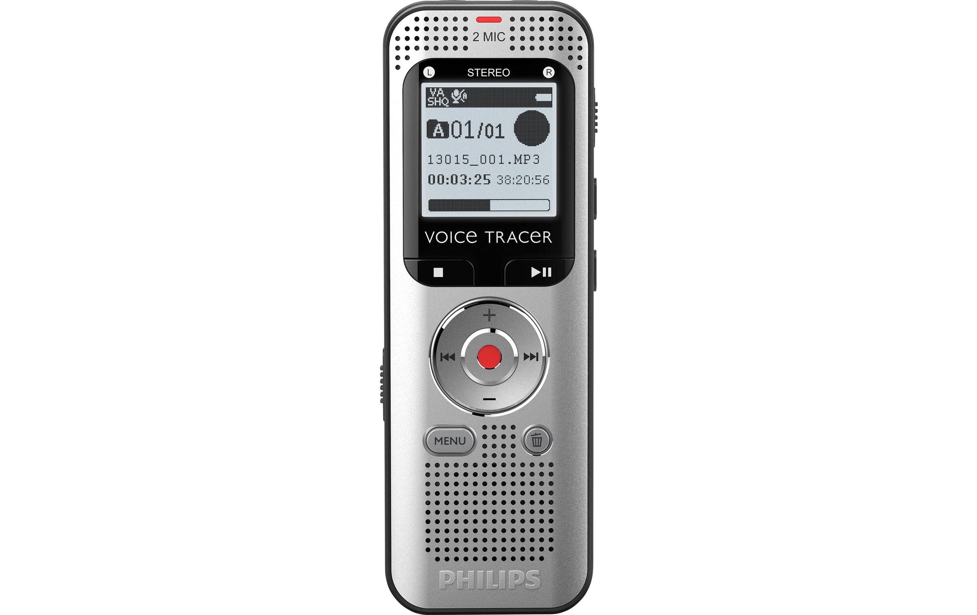 Philips VoiceTracer DVT2015 – Diktiergerät, 8 GB, Stereo, MP3/WAV, bis zu 2370 h, 3,5 mm/USB, microSD