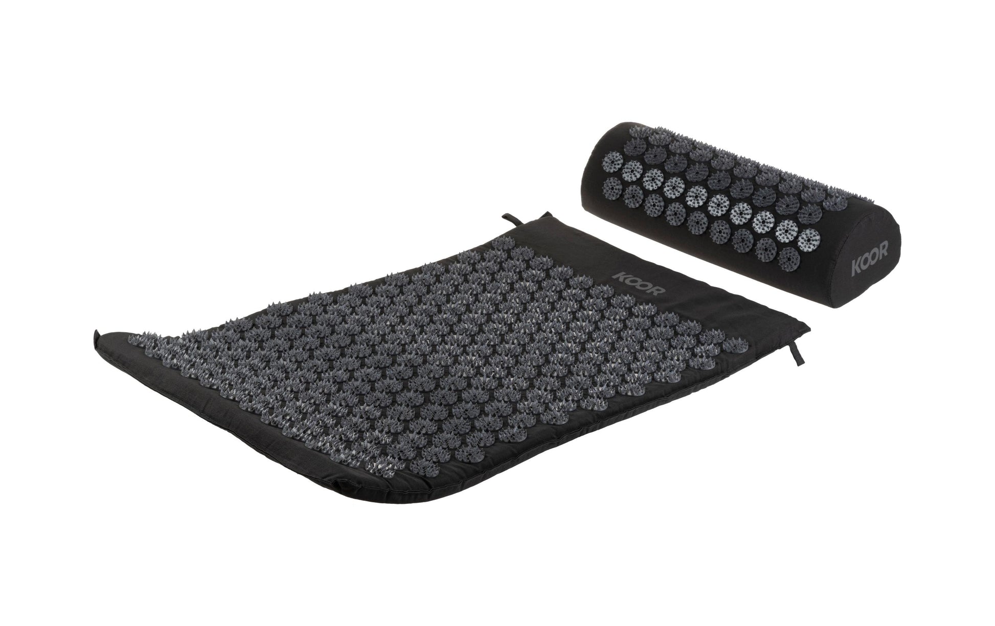 KOOR Akupressurmatte mit Kissen – Shiatsu – Matte 42 × 66 cm, Kissen 39 × 10 cm –  – Schwarz