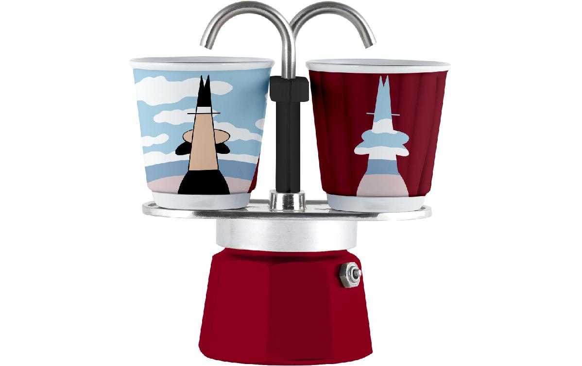 Bialetti Mini Express Magrite French Press / Kaffeebereiter – für Gasherde, 0,1 l, 2 Tassen, Aluminium, Rot