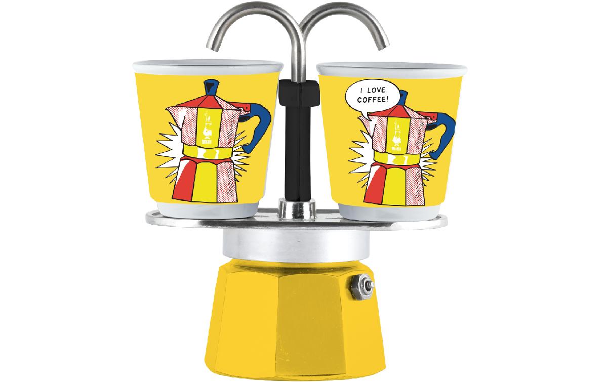 Bialetti Mini Express Liechtenstein Espressokanne – 2 Tassen, für Gas, Gelb