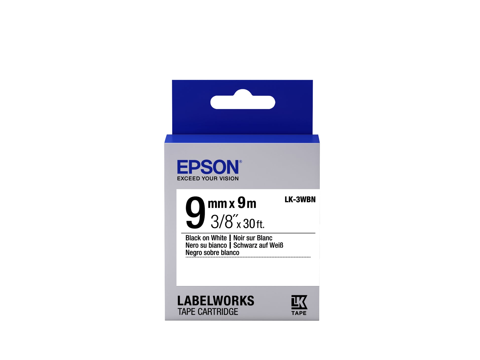 Epson Schriftband – 9 mm × 9 m, weiss, schwarz, STD – LK-3WBN