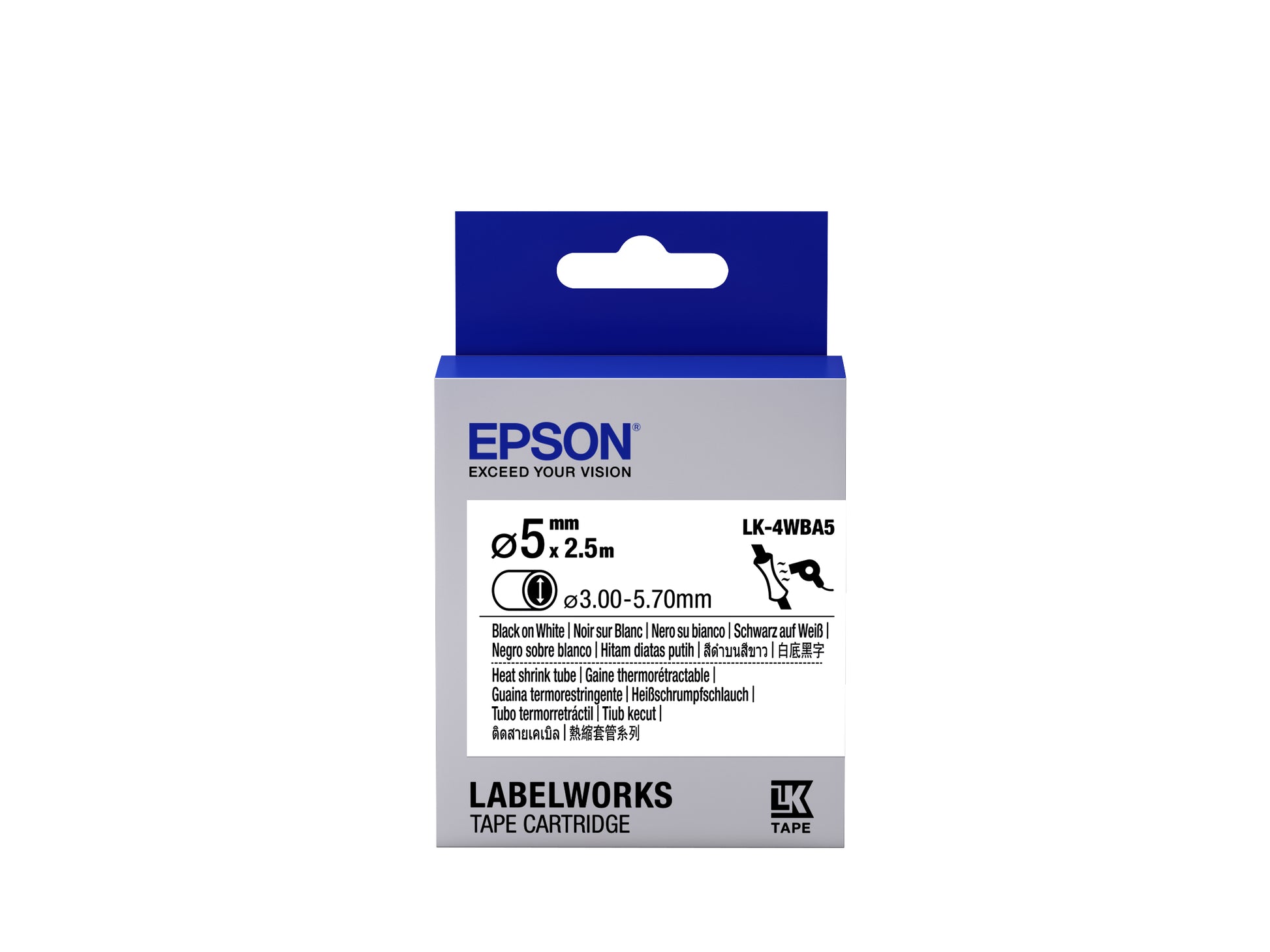Epson Schriftband – 5 mm × 2,5 m, weiss, schwarz – LK-4WBA5