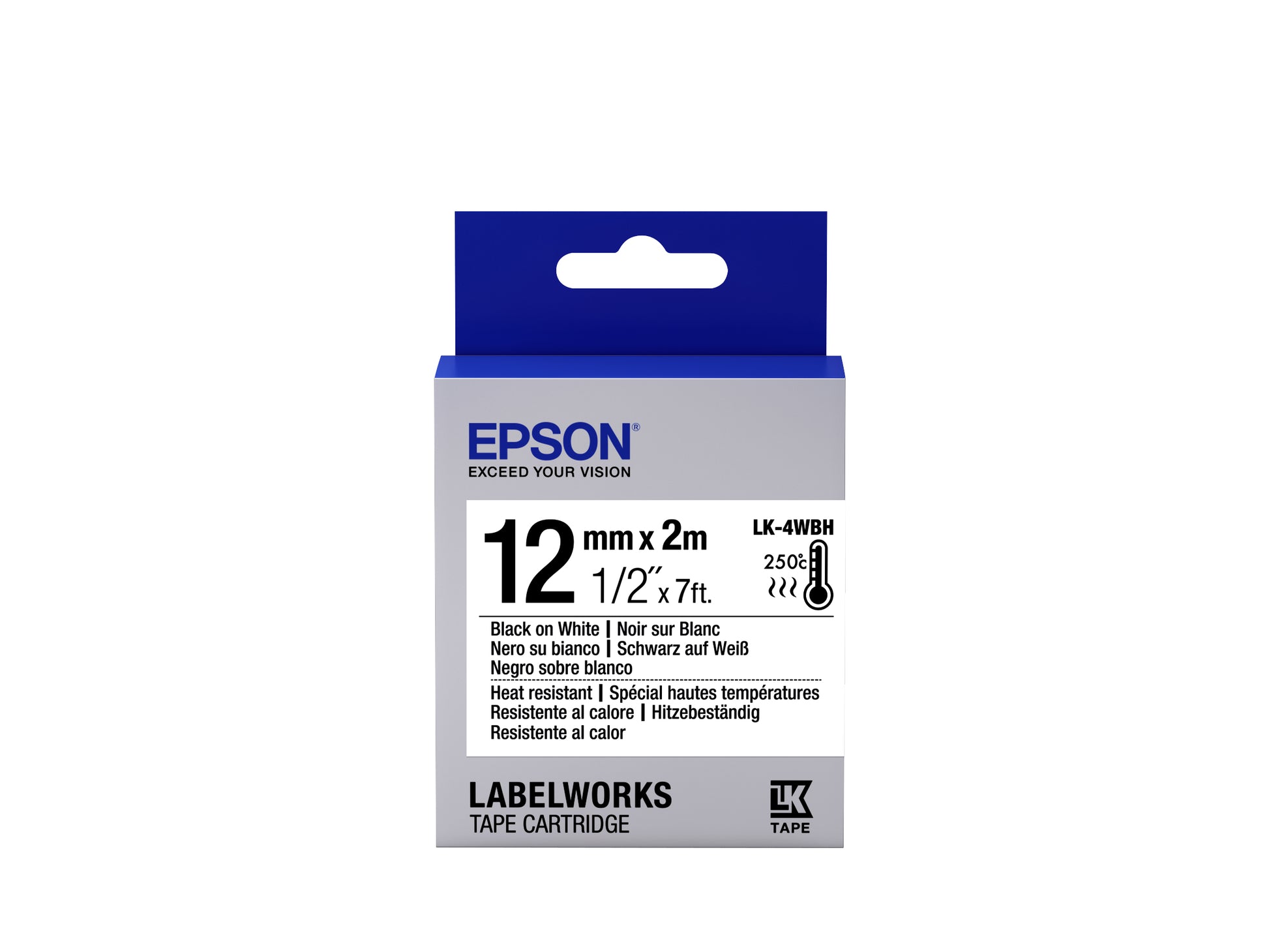 Epson Schriftband – 12 mm × 2 m, weiss, schwarz – LK-4WBH