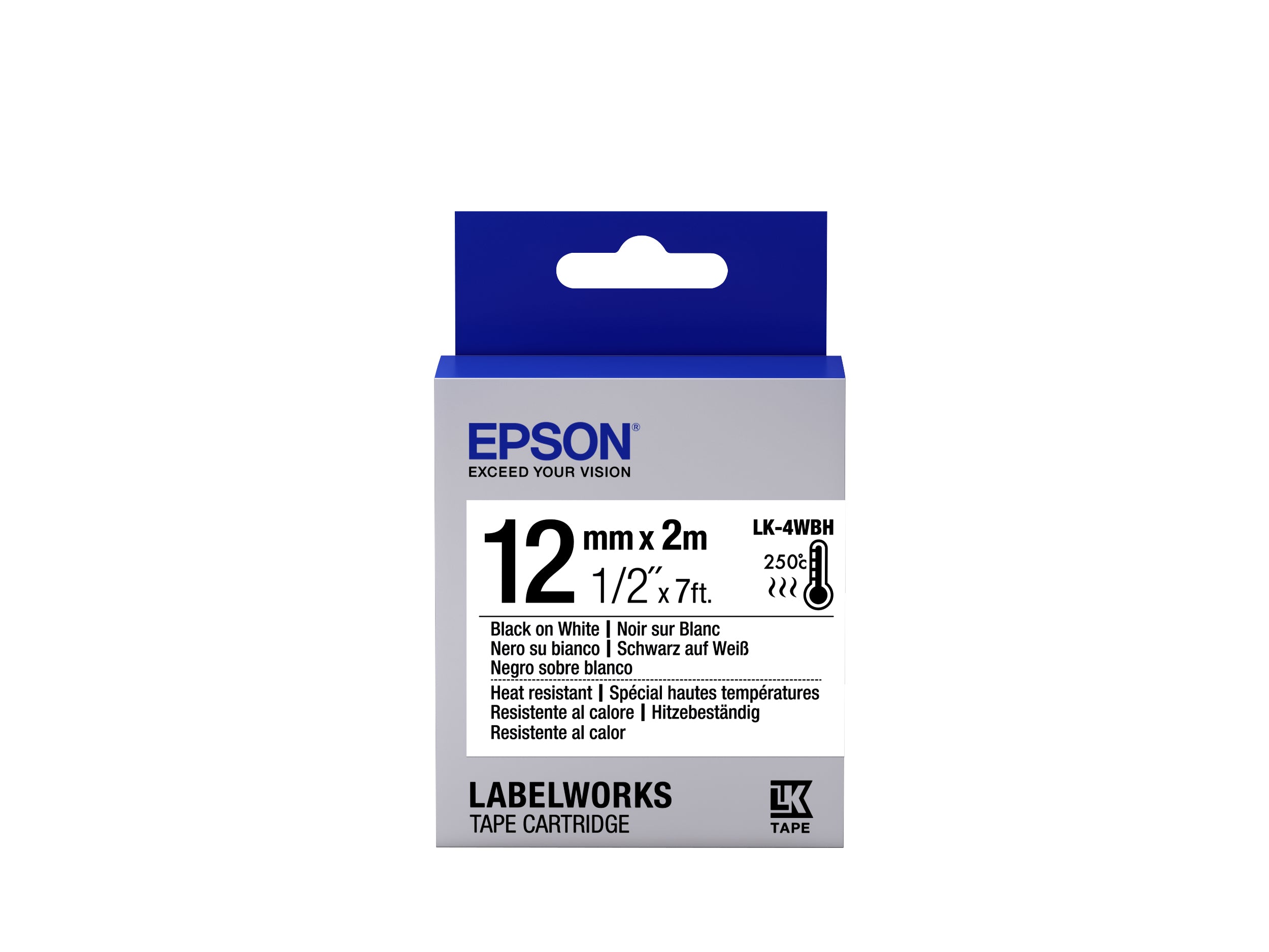 Epson Schriftband – 12 mm × 2 m, weiss, schwarz – LK-4WBH
