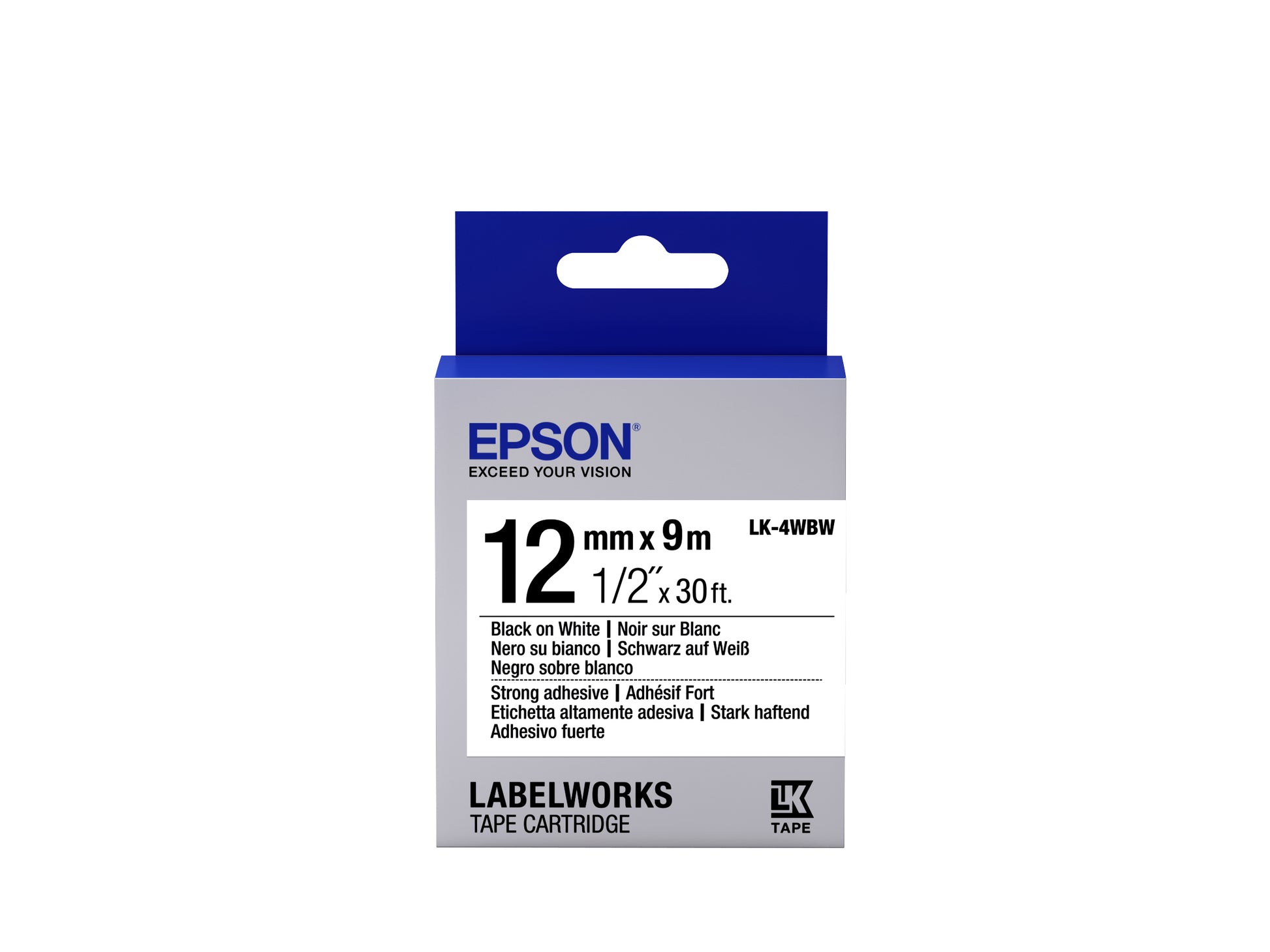 Epson Schriftband – 12 mm × 9 m, weiss, schwarz – LK-4WBW