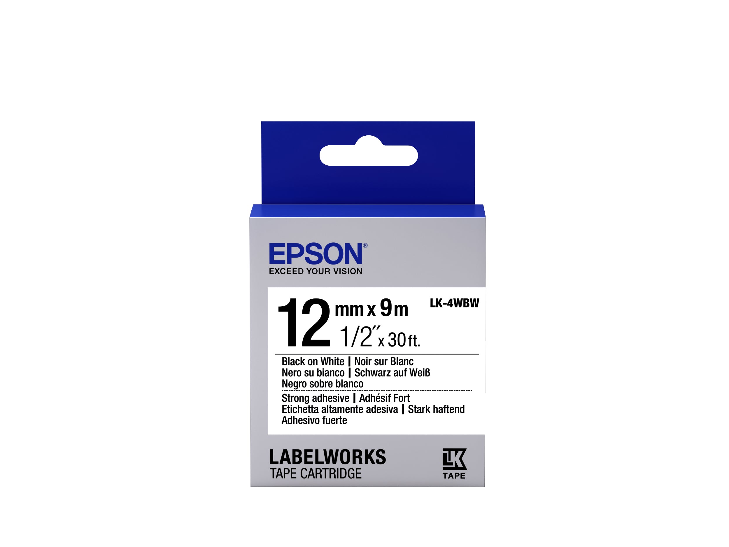 Epson Schriftband – 12 mm × 9 m, weiss, schwarz – LK-4WBW