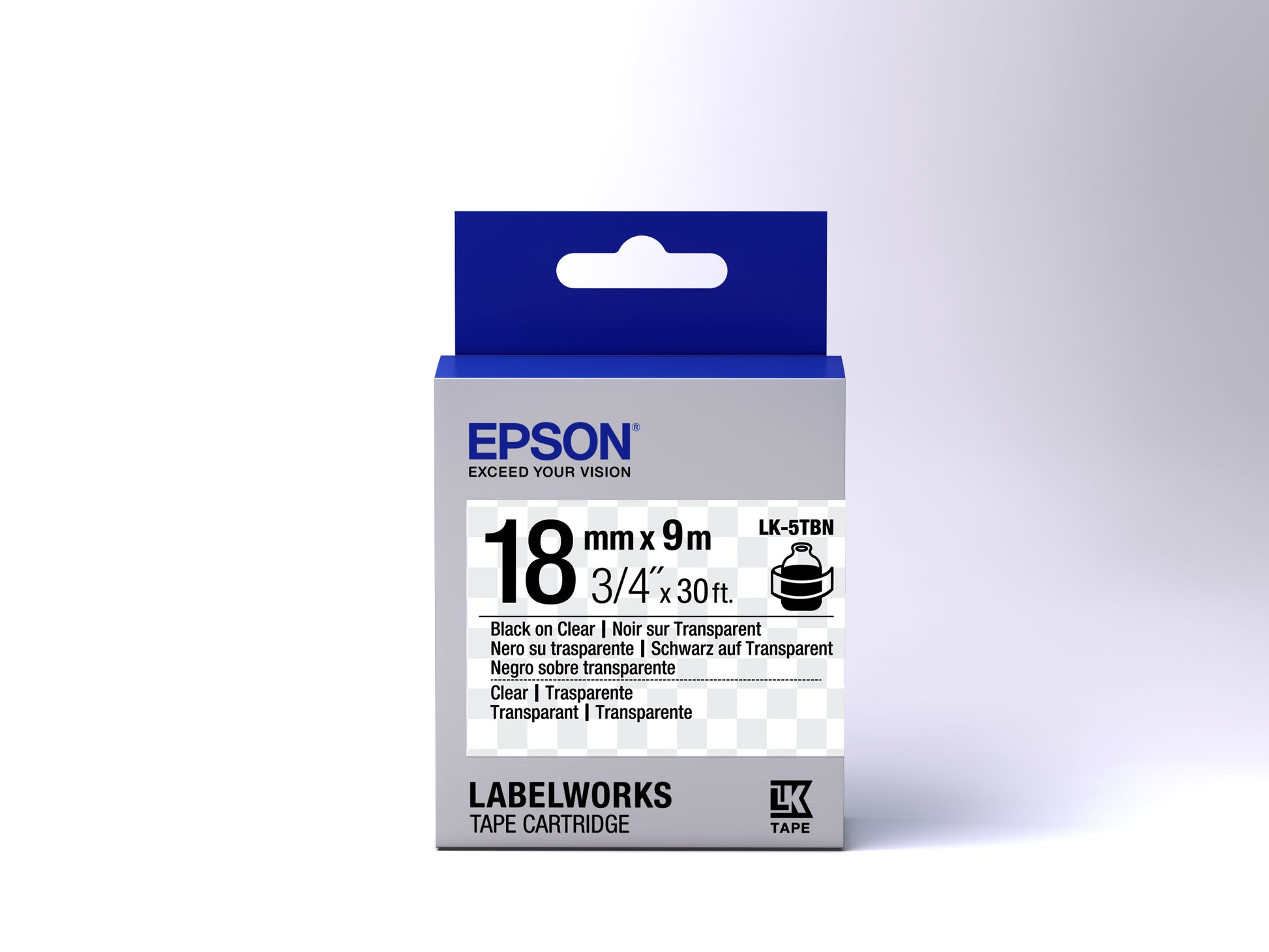 Epson Schriftband – 18 mm × 9 m, transparent, schwarz – LK-5TBN