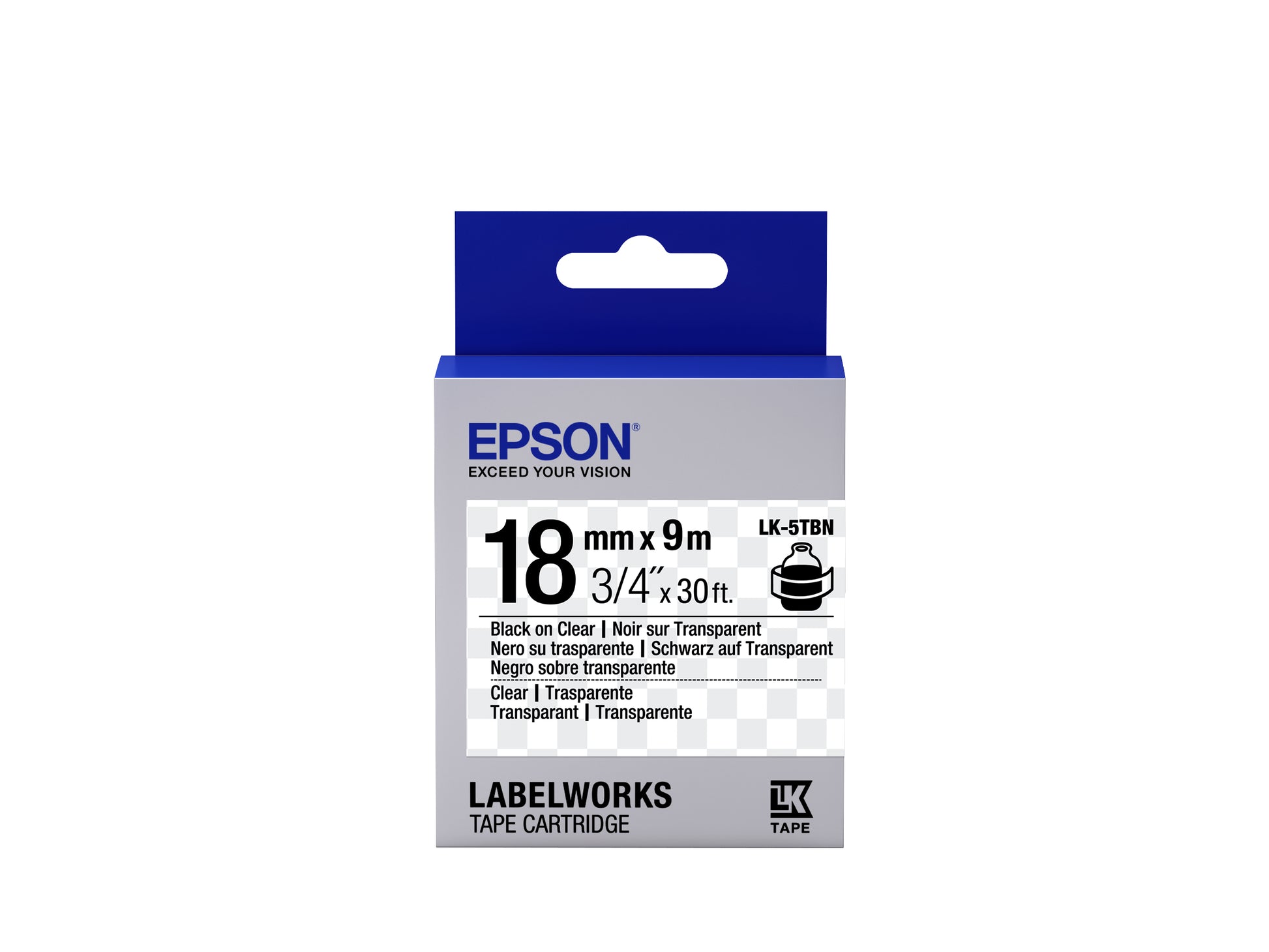 Epson Schriftband – 18 mm × 9 m, transparent, schwarz – LK-5TBN