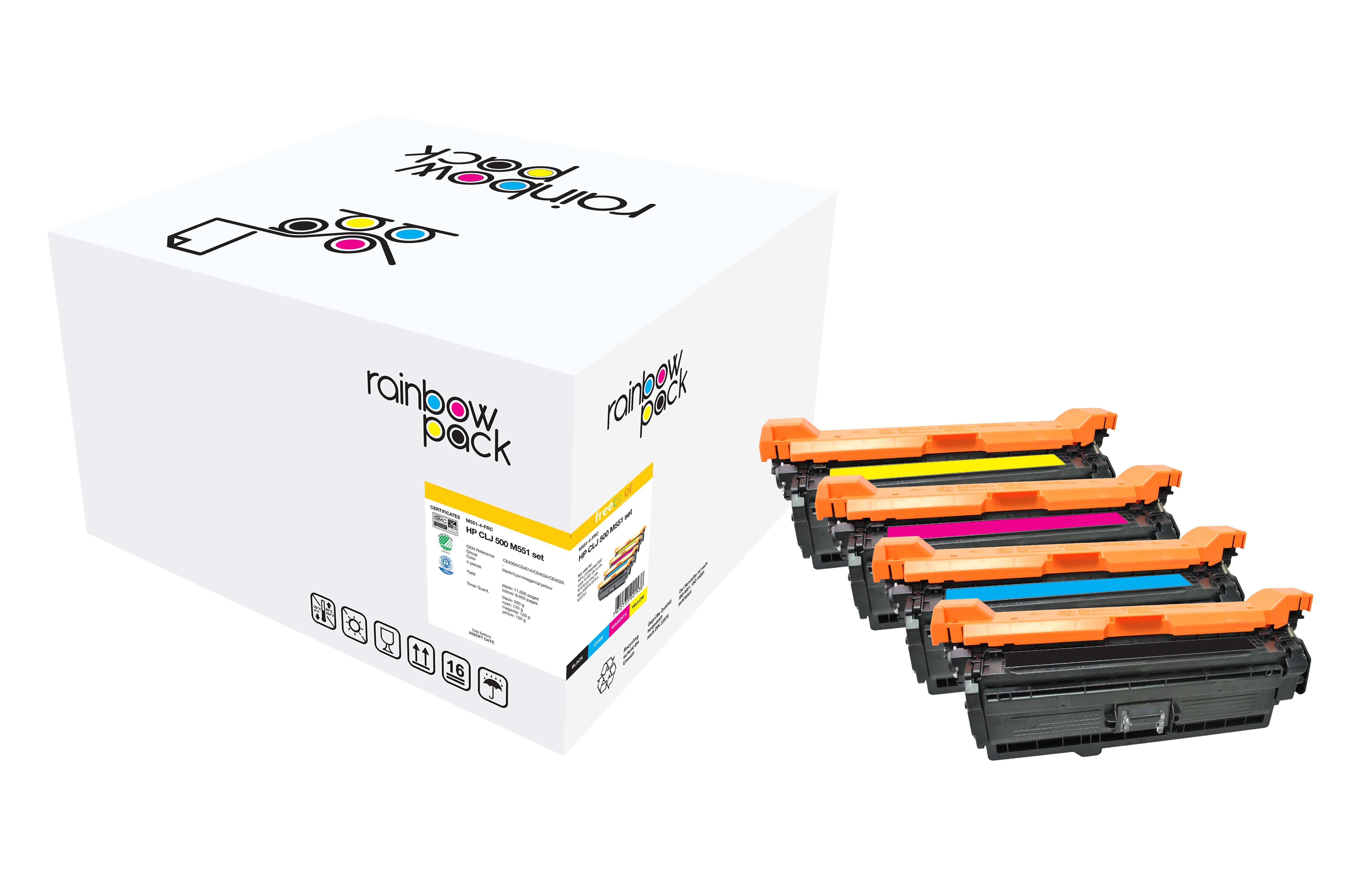 Freecolor Toner-Multipack CE400 – BK/C/M/Y, 6000 Seiten – für HP LaserJet Enterprise 500 M551, M575, LaserJe
