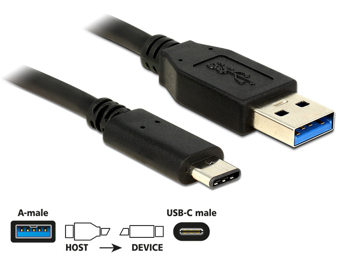 DeLOCK USB-A auf USB-C Kabel – USB 3.2 Gen 2 (10 Gbit/s) – 1 m – Schwarz