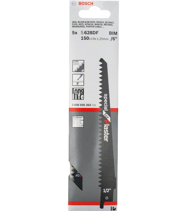 Bosch Professionelles Säbelsägeblatt 150 mm Bimetall – für Gipskarton – 5 Stk – 6 TPI