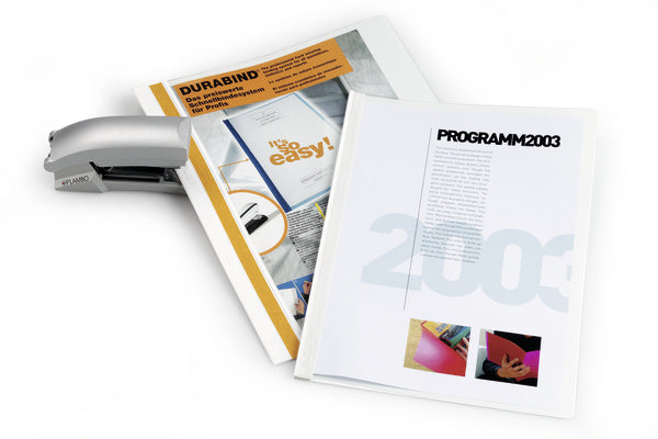 Durable Schnellhefter für A4, PVC, transparent/weiss – transparenter Vorderdeckel – bis 30 Blatt – 1 Stk