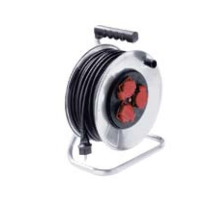 Bachmann Kabelrolle – 3× Schuko (Typ F), 50 m, IP44, Schwarz/Silber