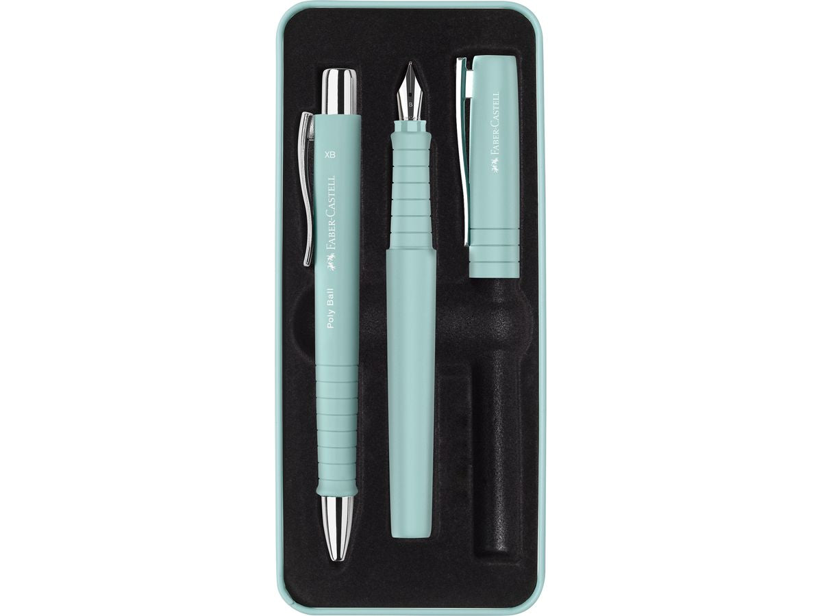 Faber-Castell Poly Schreibgeräte-Set – Kugelschreiber + Füllfederhalter – Blau – 3-teilig