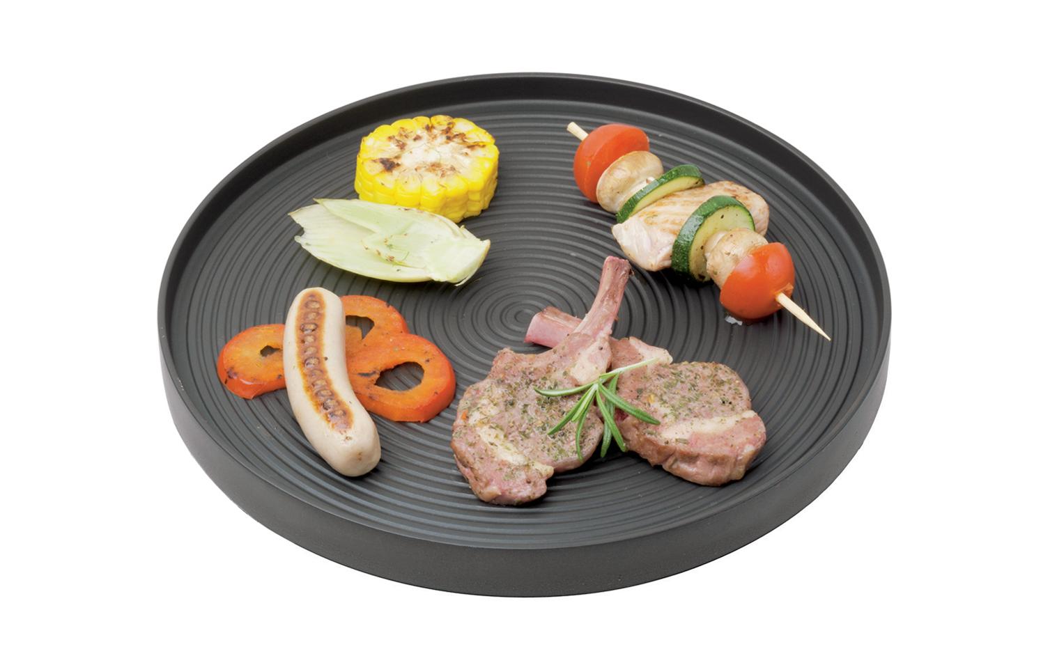 Stöckli Grill- und Crêpeplatte – Ø 24 cm, 2,2 cm, Aluminiumguss, Schwarz – für Marroniofen